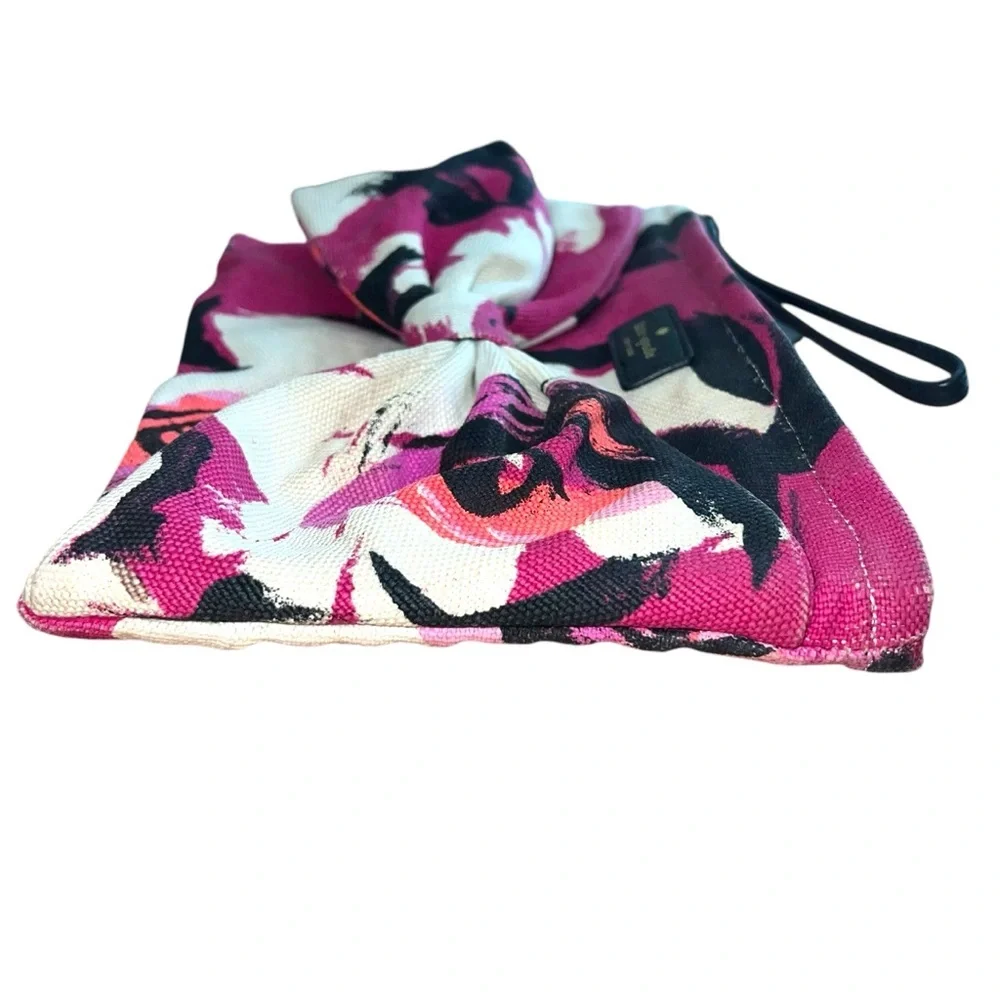 Kate Spade canvas floral bow clutch leather handle zipper closure wristlet - Picture 3 of 11